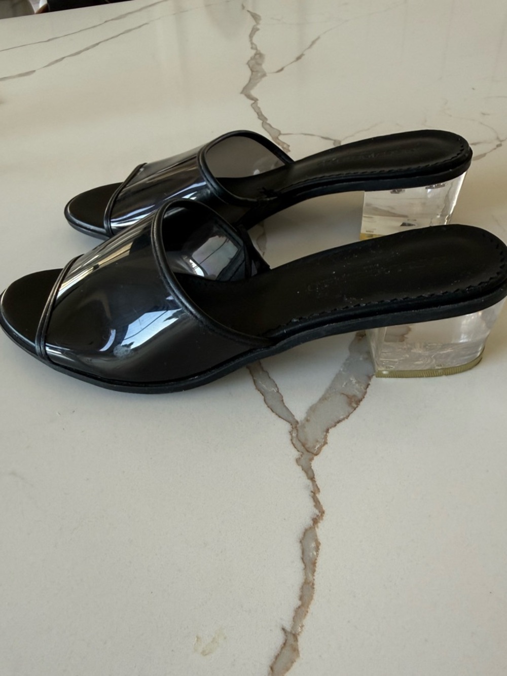 Karl Lagerfeld Black Patent Clear-Band Slide Mules